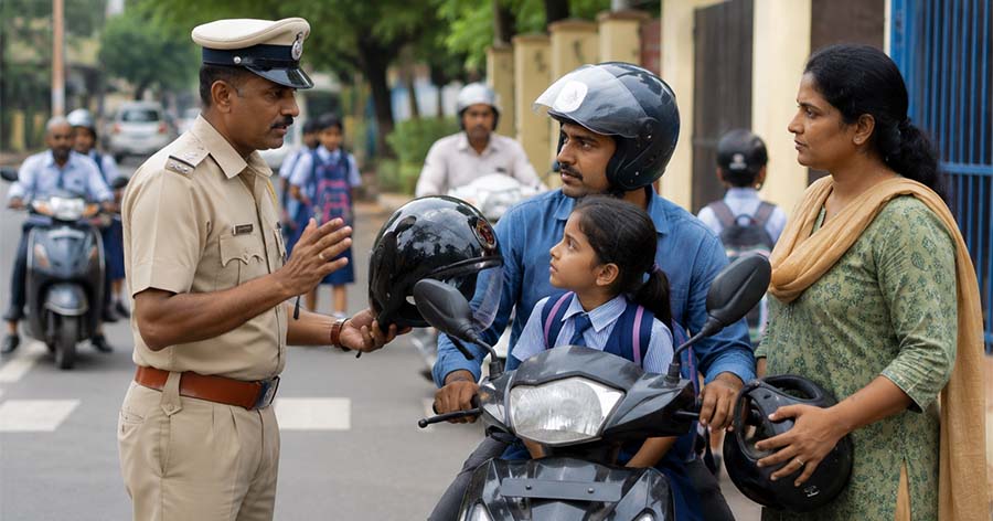 Mangaluru police take child helmet safety message directly to parents